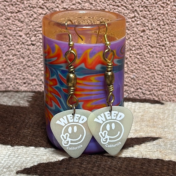 Handmade Jewelry - Handmade WEED California Guitar Pik Earrings Brass Fishing Spinners Glow in Dark
